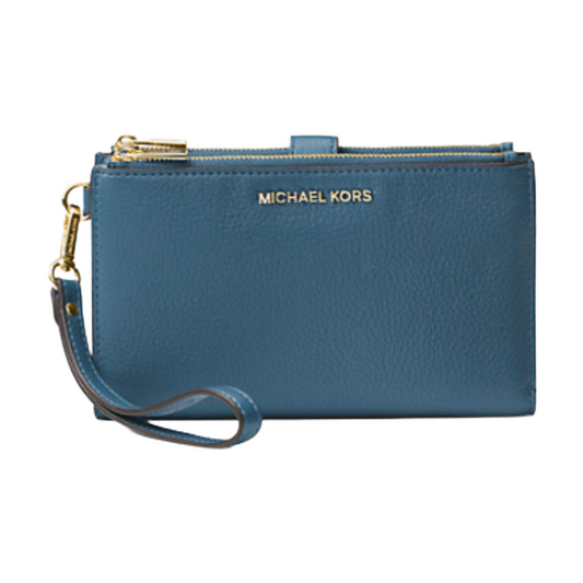 Michael Kors Jet Set Double Zip Leather Wristlet Purse Blue