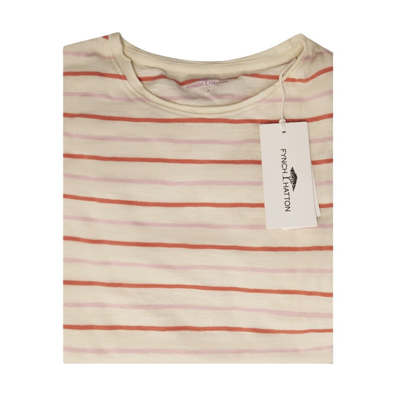 Fynch-Hatton Women's Pink & Red Striped Long Sleeve T-Shirt White