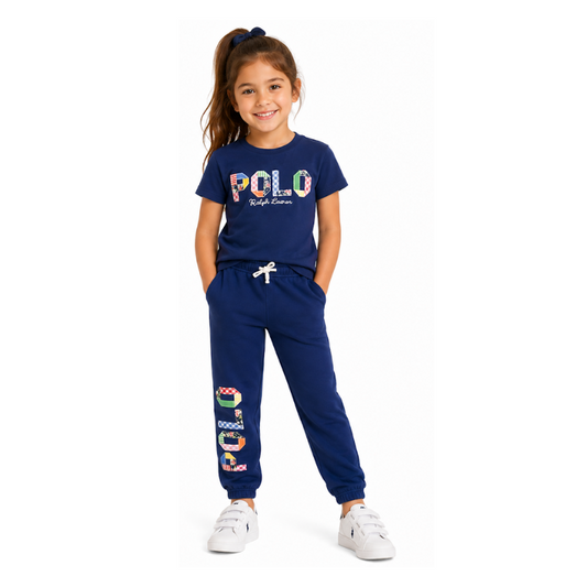 Ralph Lauren Girls Blue Polo Logo Cotton T-Shirt Applique Logo