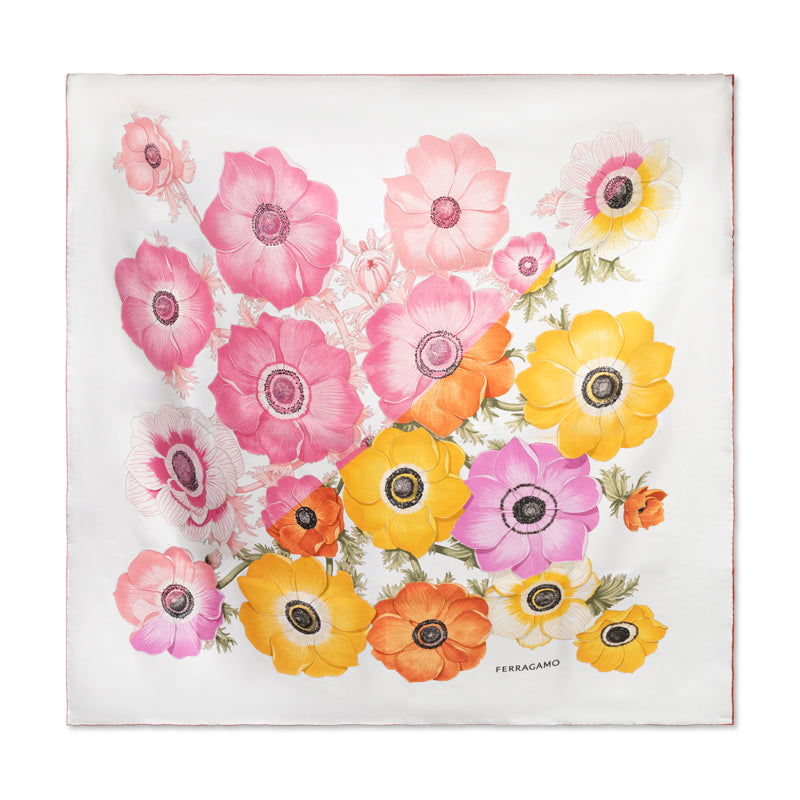 Salvatore Ferragamo Anemone Print Flower Silk Scarf