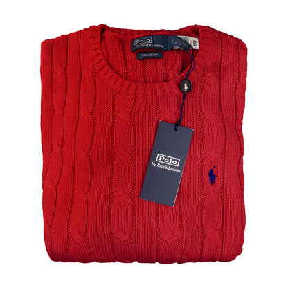 Ralph Lauren Polo Women's Cable Knit Cotton Crewneck Jumper Red