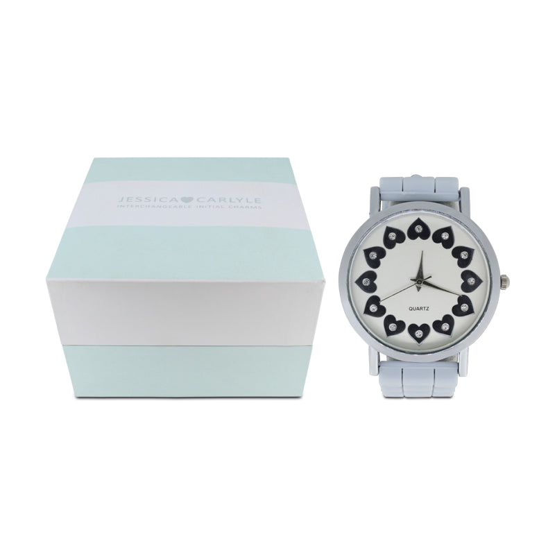 Jessica Carlyle Silver Watch & Bracelet with Charm Set (Blemished Box)