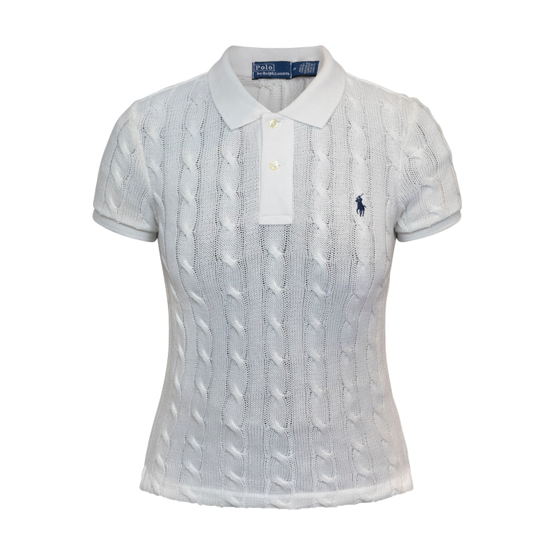 Ralph Lauren Cable Knit Polo Shirt | White