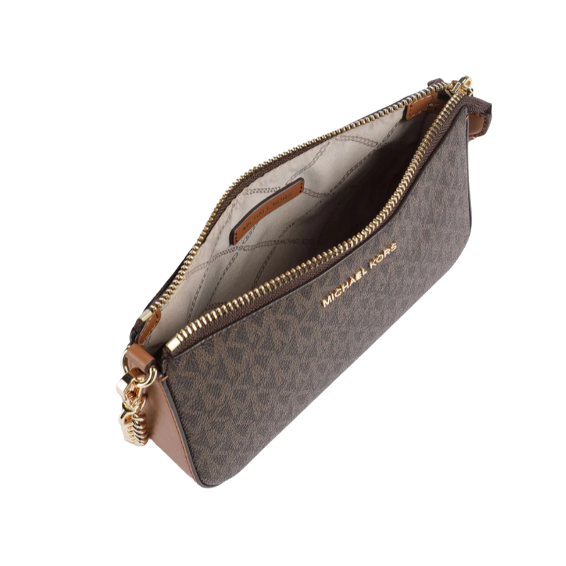 Michael Kors Jet Set Medium Chain Pouchette Leather Bag Brown