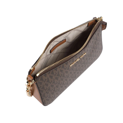 Michael Kors Jet Set Medium Chain Pouchette Leather Bag Brown