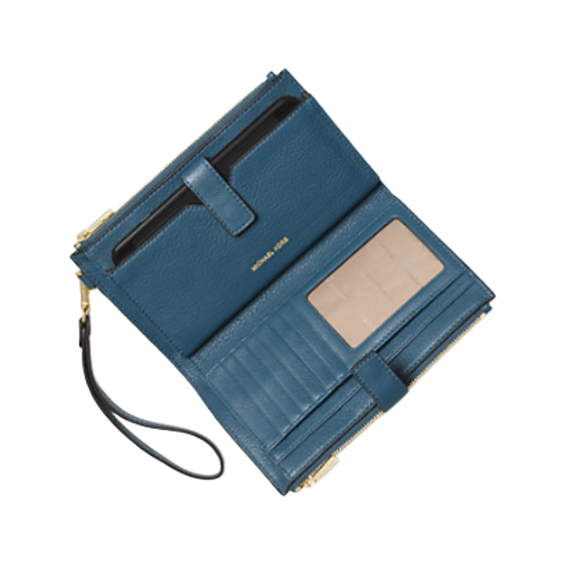 Michael Kors Jet Set Double Zip Leather Wristlet Purse Blue