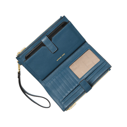 Michael Kors Jet Set Double Zip Leather Wristlet Purse Blue