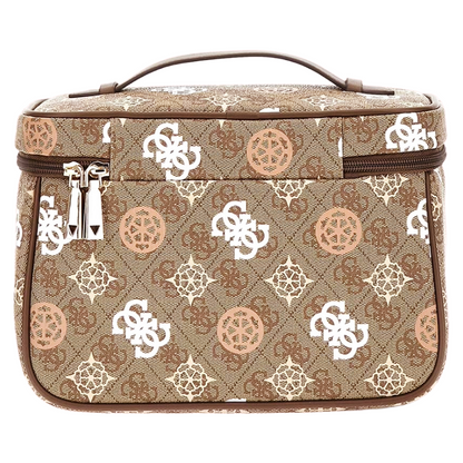Guess Eliette 4G Peony Logo Cosmetic Toiletry Travel Bag Brown