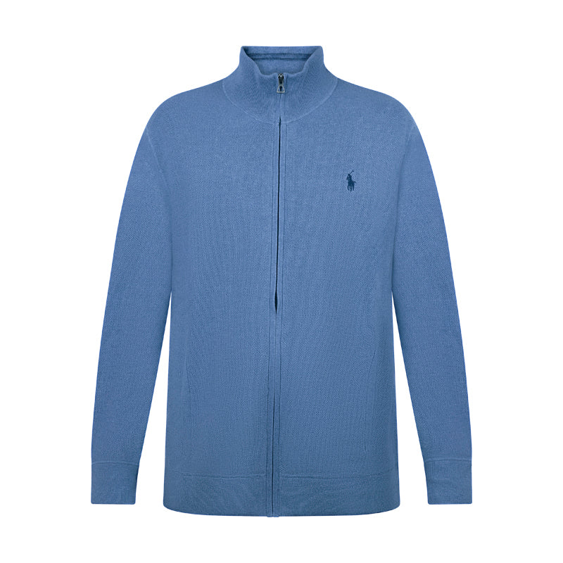 Ralph Lauren Mesh-Knit Cotton Full-Zip Sweatshirt Blue