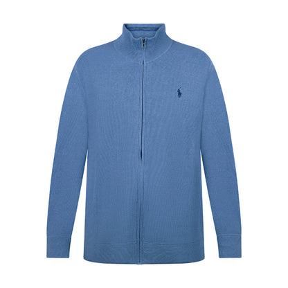 Ralph Lauren Mesh-Knit Cotton Full-Zip Sweatshirt Blue