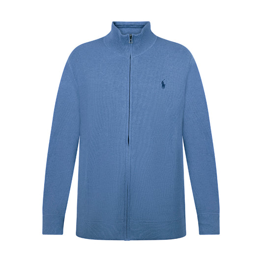 Ralph Lauren Mesh-Knit Cotton Full-Zip Sweatshirt Blue