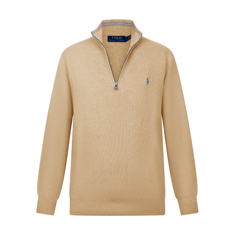 Ralph Lauren Mesh-Knit Cotton Quarter-Zip Jumper Brown