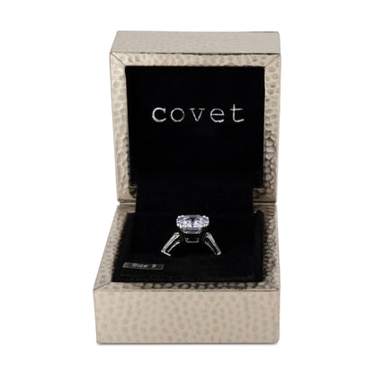 Covet Rhodium Cubic Zirconia Large Solitaire Crystal Silver Ring - Size 6
