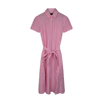 Ralph Lauren Women's Belted Striped Linen Dress Pink