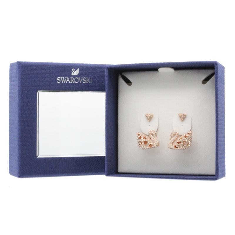 Swarovski Facet Swan Pierced Earrings White, Rose-Gold Tone Plated 5492233