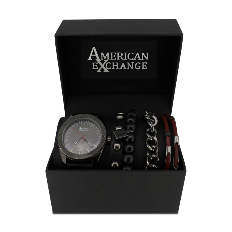 American Exchange Black Mens Watch With Bracelets 5218 *Ex-Display*