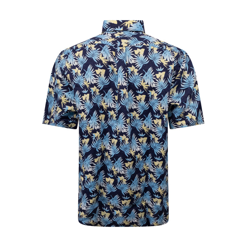 Fynch-Hatton Men's Linen Print Shirt Navy