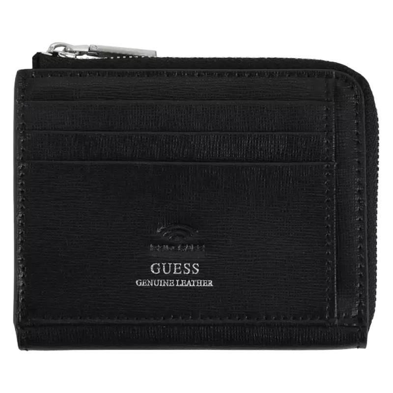 Guess Men's Leather Zip Business Card Holder Black