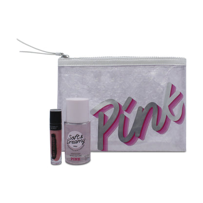 Victoria's Secret Pink Toiletry Bag With Mist & Lip Gloss Set