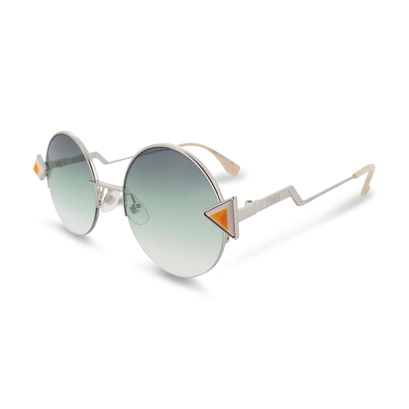 Fendi Silver Green Gradient Round Sunglasses FF0243S