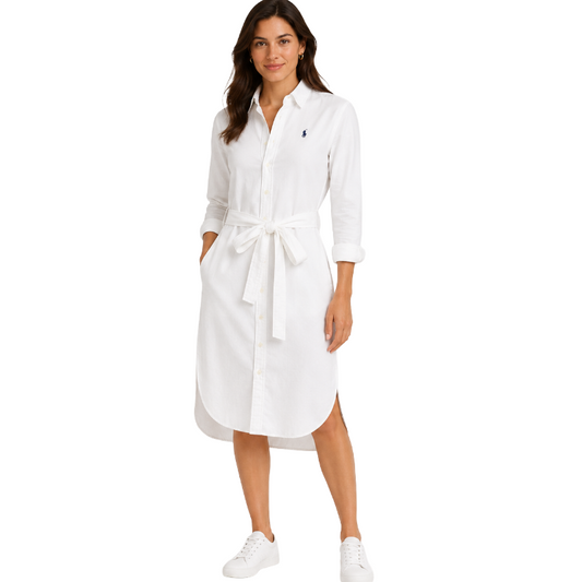 Ralph Lauren Women's Oxford Tuxedo Shirtdress White