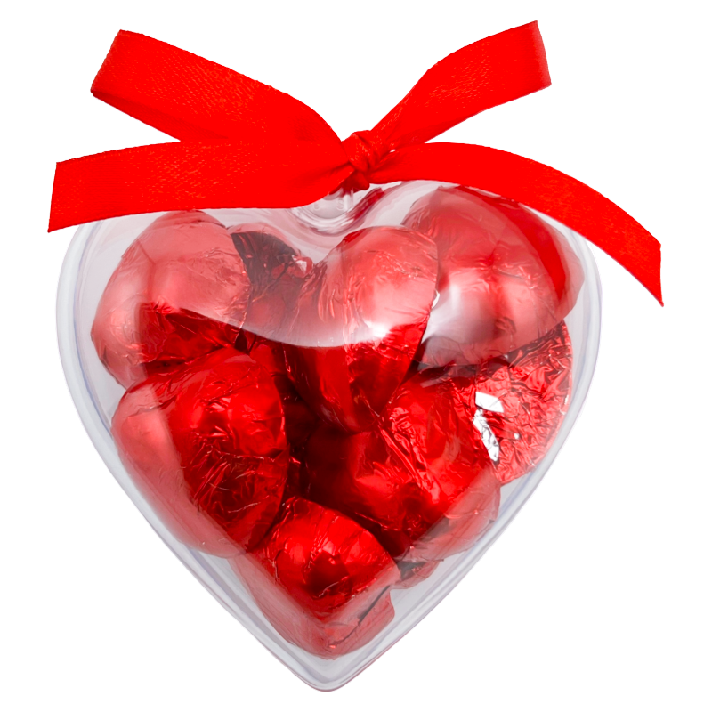 Valentine’s Swiss Milk Chocolate Hearts X12 in See-Through Heart Case