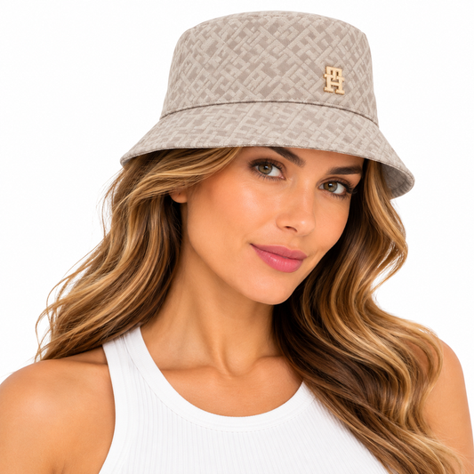 Tommy Hilfiger Monogram Jacquard Women's Beige Bucket Hat One Size