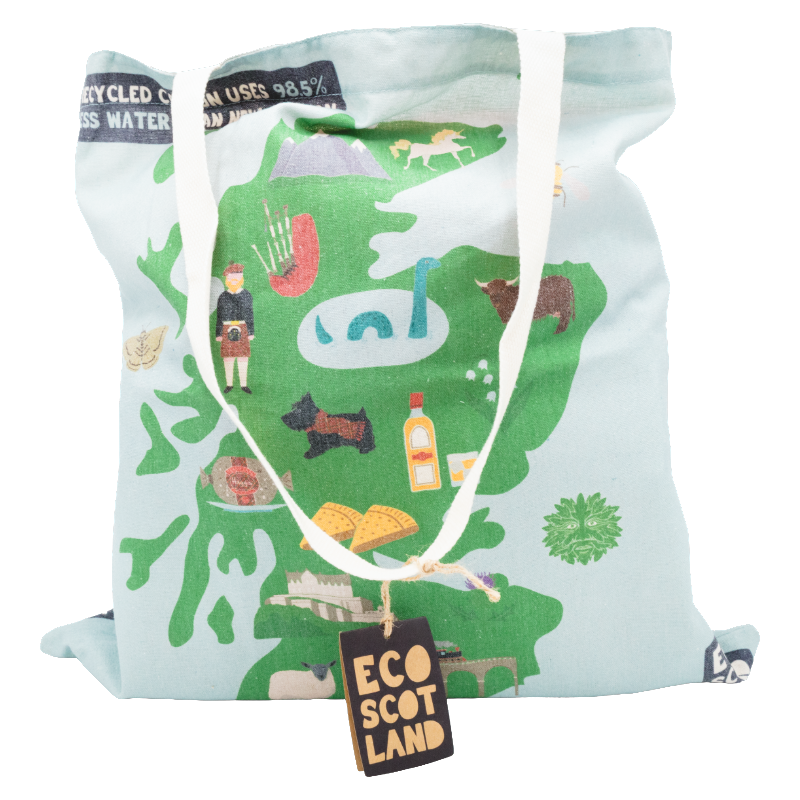 Scotland Map Shopper Bag 100% Recycled Cotton Milly Green Eco 