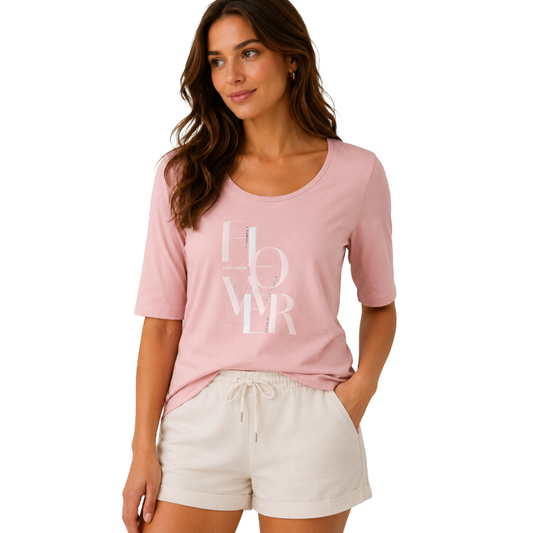 Tom Tailor Pink FLOWER Graphic T-Shirt | Women's Diamanté Tee