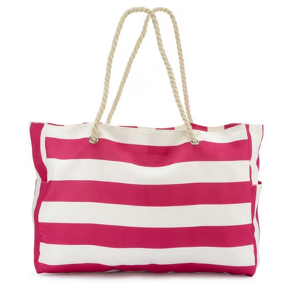 LASCANA Pink & White Striped Cotton Shopper Bag