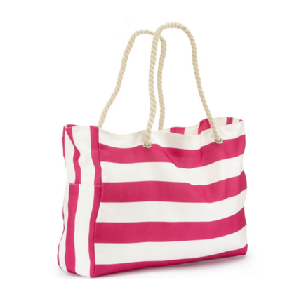 LASCANA Pink & White Striped Cotton Shopper Bag