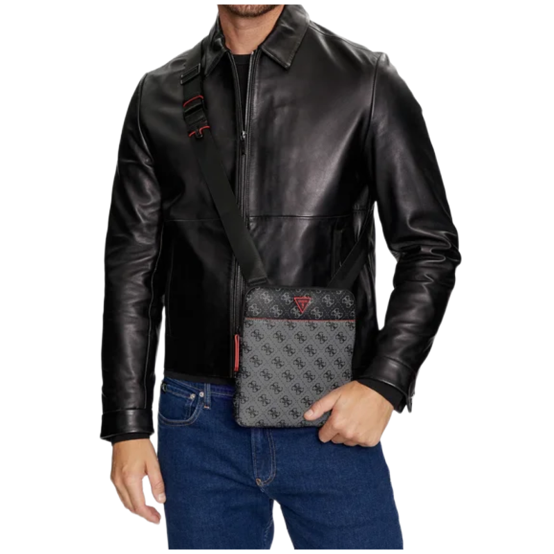 Guess Milano-4G Reverse Eco Mens Flat Crossbody Bag Dark Black & Grey HMMILRP4323-DYK
