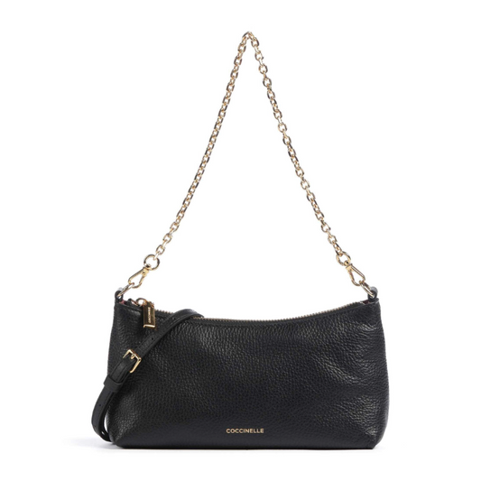 Coccinelle Womens Aura Shoulder Leather Bag Black E5QH0550101