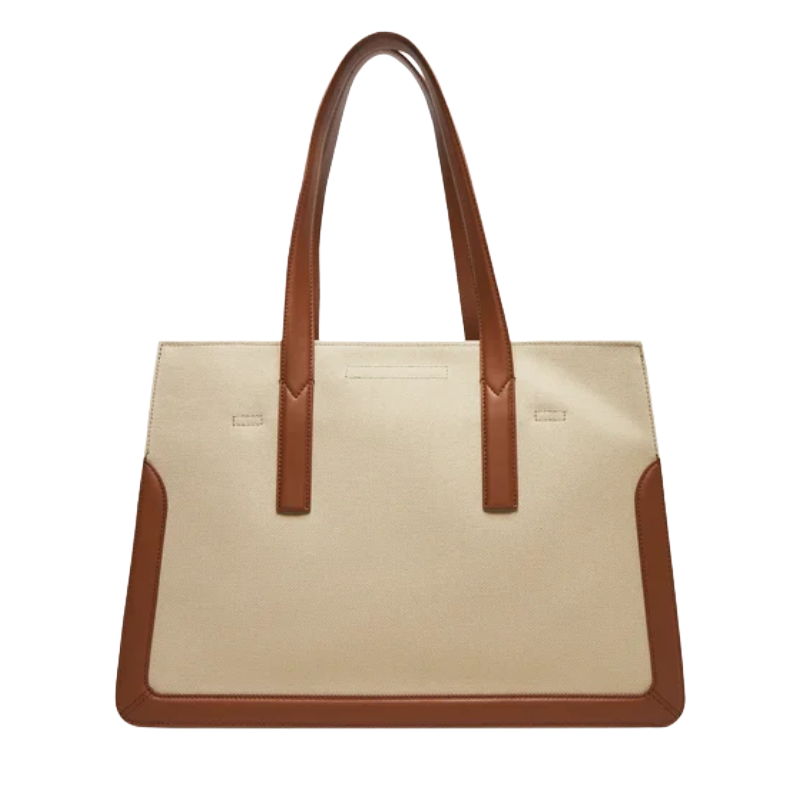 Furla Baia Cotton & Leather Tote Shopper Bag Toni Cognac (Natural & Brown)