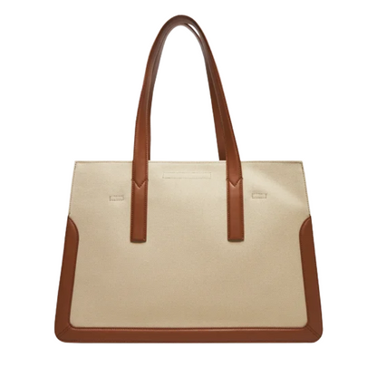 Furla Baia Cotton & Leather Tote Shopper M Bag Toni Cognac (Natural & Brown)