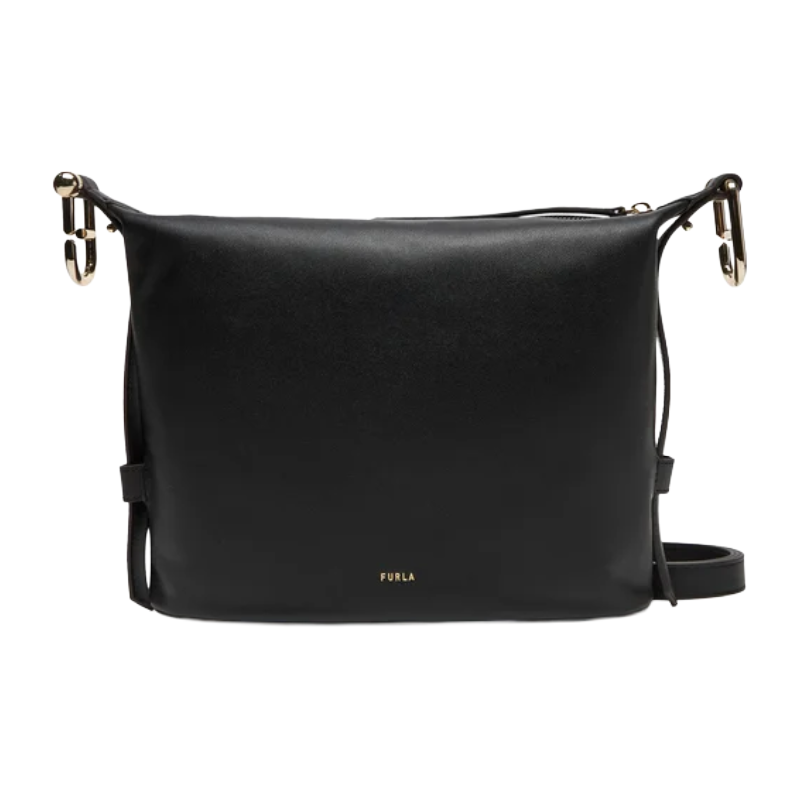 Furla Nuvola Leather Hobo Shoulder Bag Black