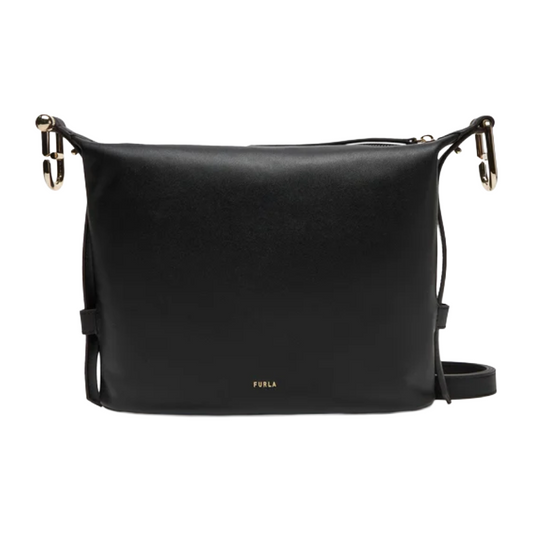 Furla Nuvola Leather Hobo Shoulder Bag Black