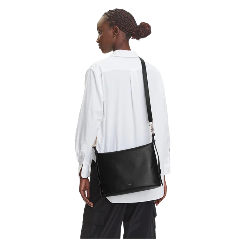 Furla Nuvola Leather Hobo Shoulder Bag Black