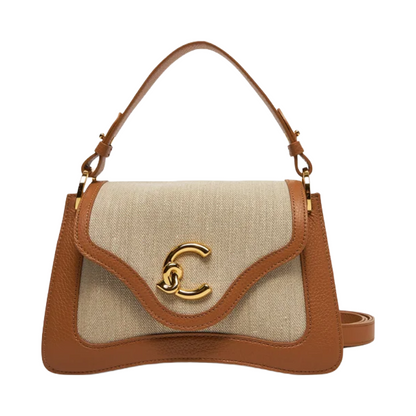 Coccinelle C-Me Canvas Cotton & Leather Small Shoulder Bag Natural/Tan