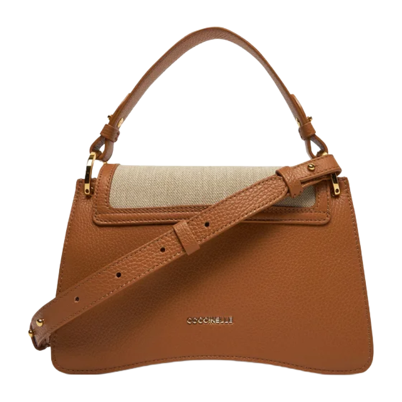 Coccinelle C-Me Canvas Cotton & Leather Small Shoulder Bag Natural/Tan