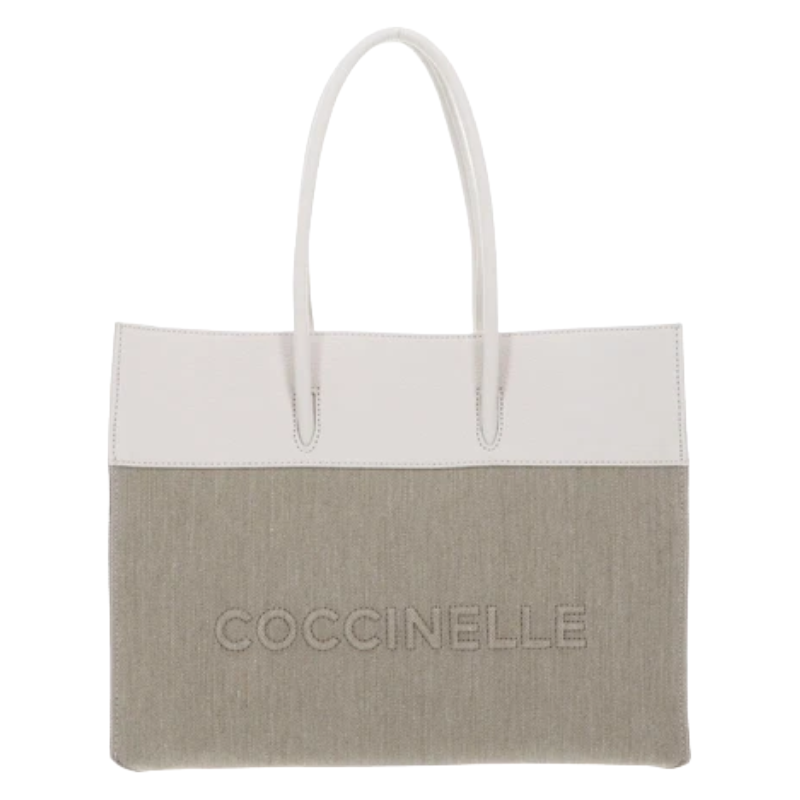 Coccinelle Myrtha Canvas Leather Shopper Bag Natural White