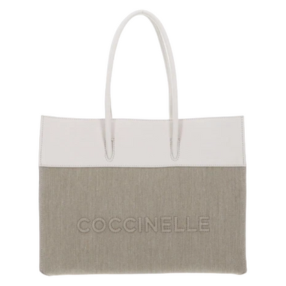 Coccinelle Myrtha Canvas Leather Shopper Bag Natural White