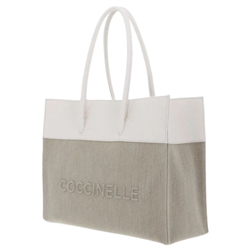 Coccinelle Myrtha Canvas Leather Shopper Bag Natural White