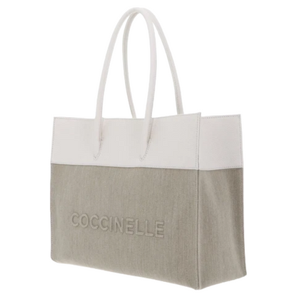 Coccinelle Myrtha Canvas Leather Shopper Bag Natural White