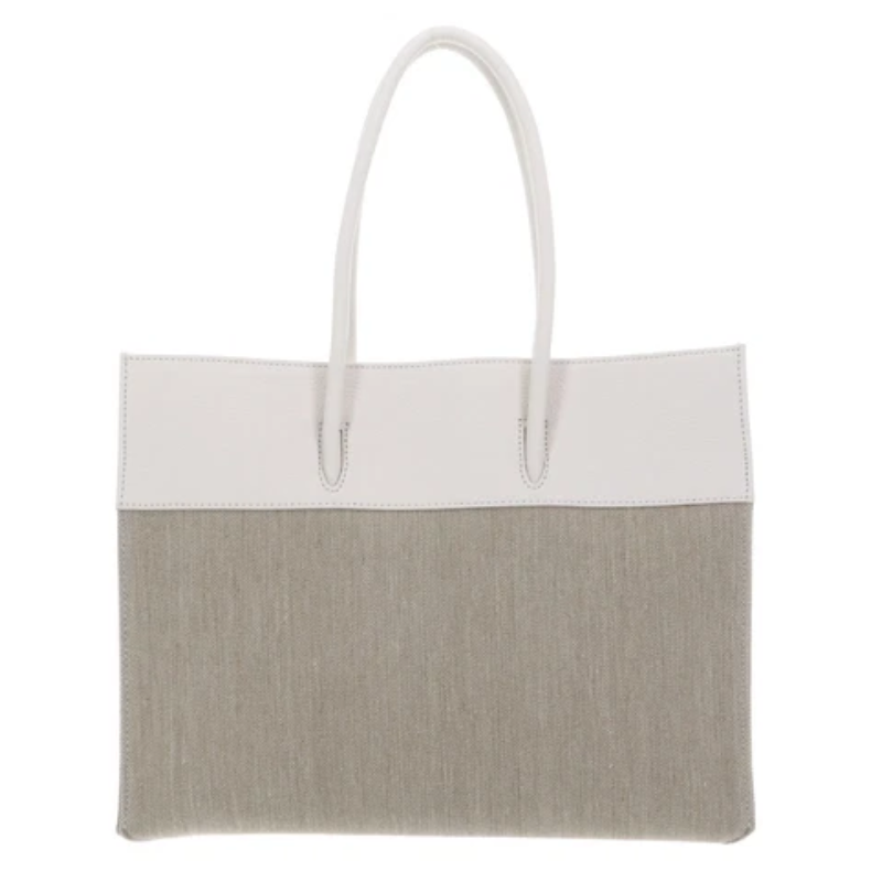 Coccinelle Myrtha Canvas Leather Shopper Bag Natural White