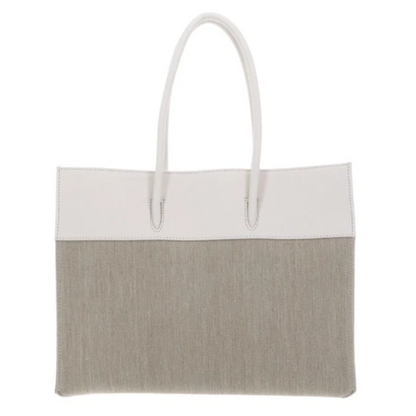 Coccinelle Myrtha Canvas Leather Shopper Bag Natural White