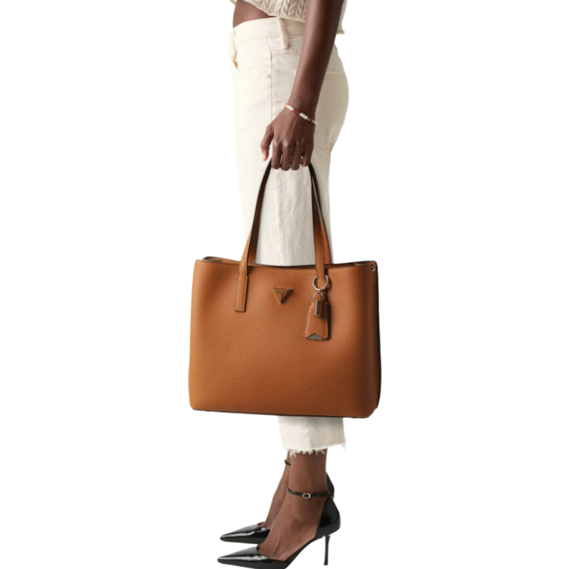 Guess Womens Meridian II Girlfriend Tote Bag Cognac Brown BG697423