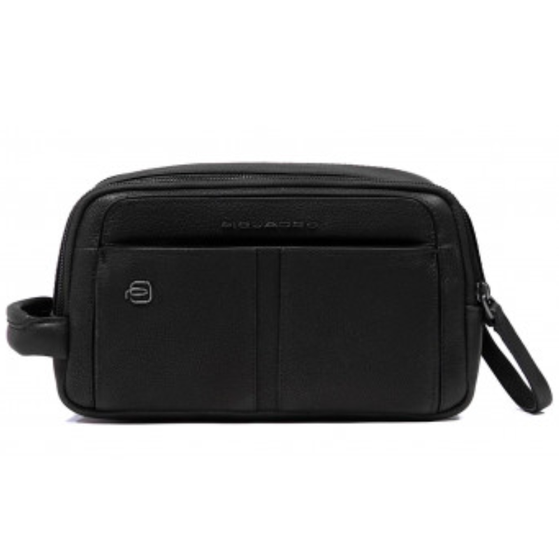 Piquadro Hedley Black Leather Toiletry Bag
