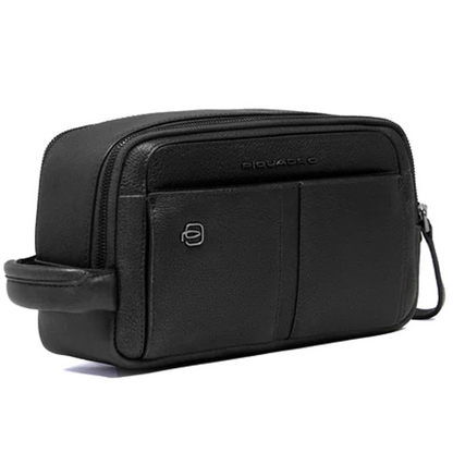 Piquadro Hedley Black Leather Toiletry Bag