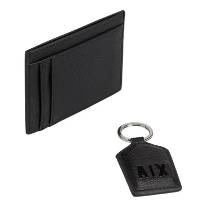 Armani Exchange Men's Black Leather Credit Card Holder & Keyring Gift Set